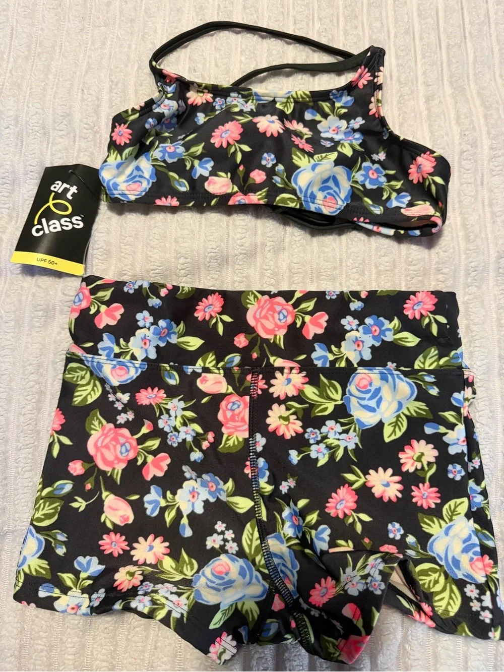 art class Black Floral Girls' Swim Shorts and Top Set